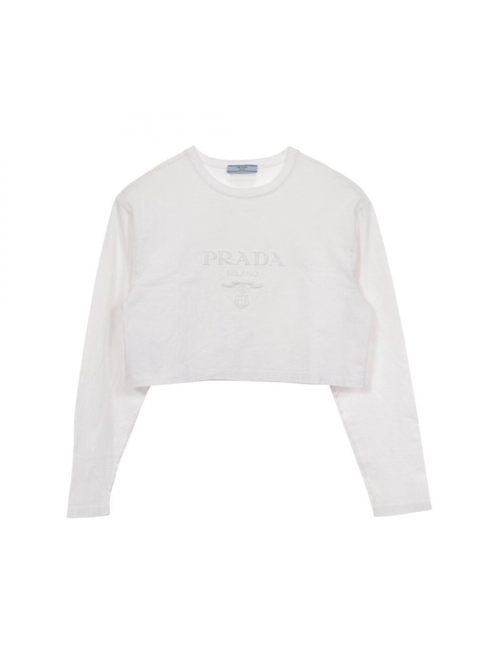 Prada Long Sleeve T-Shirt Logo Embroidery Cropped Cotton